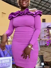 Load image into Gallery viewer, Royal Ann Ruffled Shoulder Dress | Elegant and Stylish Fashion
