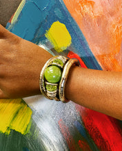 Load image into Gallery viewer, Snake Stone Bangle | Green &amp; Silver Chic Accessory
