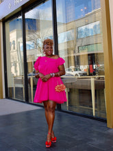 Load image into Gallery viewer, Shine Ann Hot Pink Asymmetrical Puff Sleeve Dress | Bold
