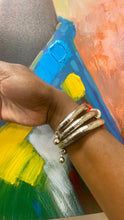 Load image into Gallery viewer, Snake Stone Bangle | Green &amp; Silver Chic Accessory
