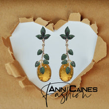 Load image into Gallery viewer, Green Leaf and Stone Earrings | Nature-Inspired Jewelry
